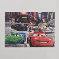 Jigsaw puzzle with cartoon cars on a city street background