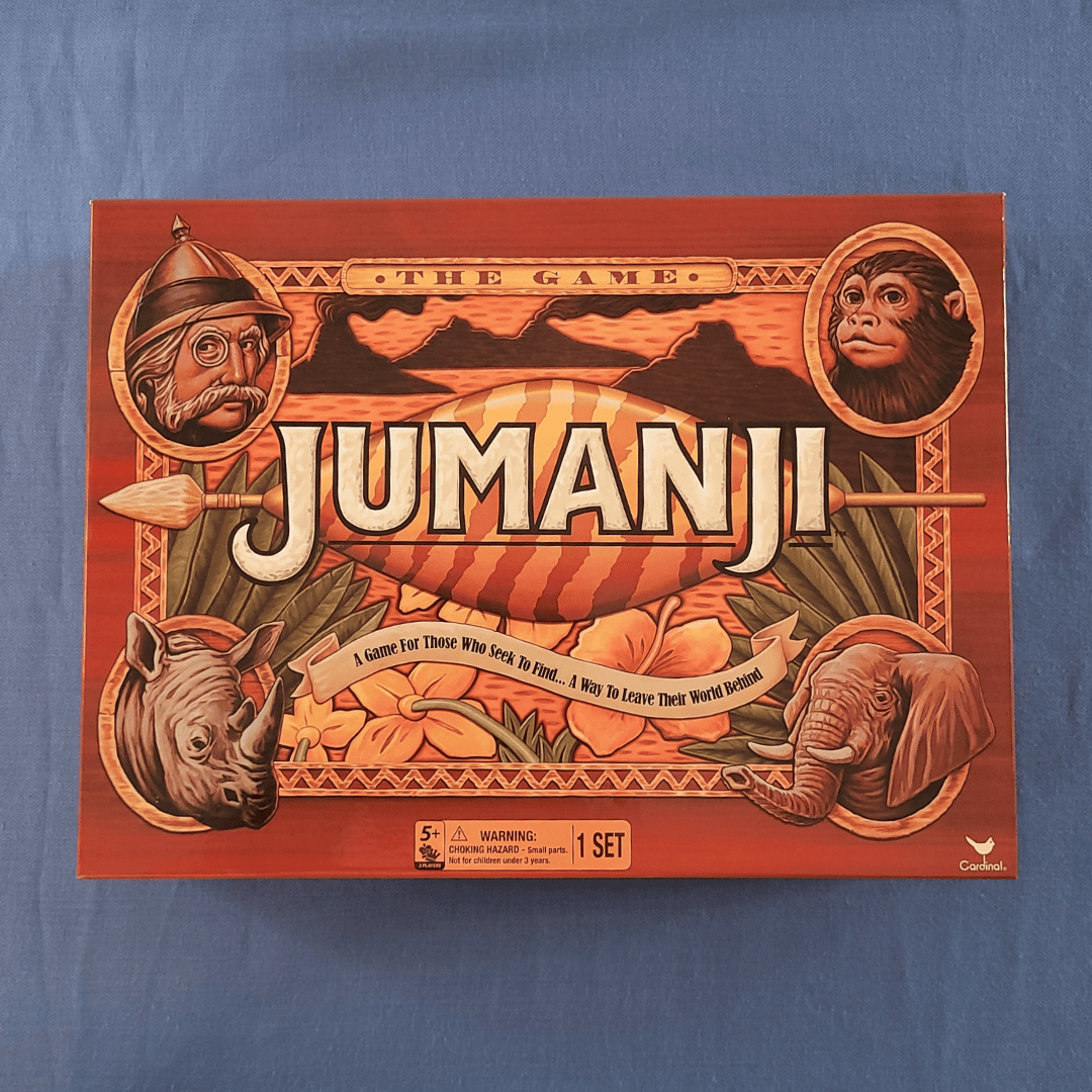Jumanji board game box on a blue background
