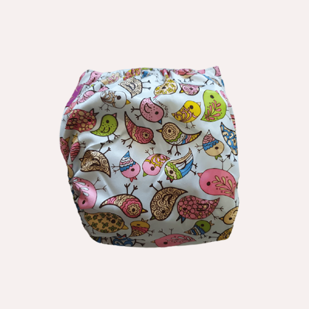 Patterned reusable cloth nappy on a white background
