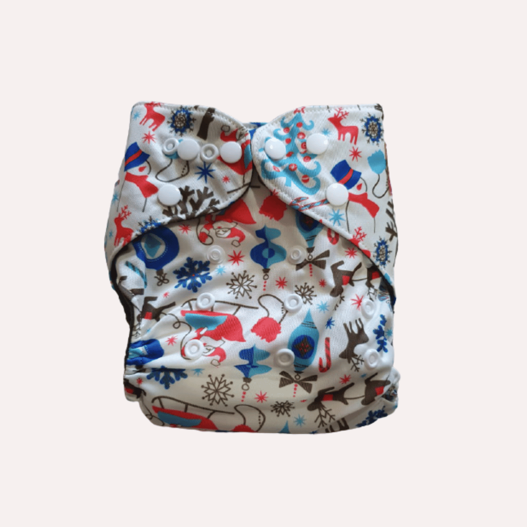 Patterned reusable cloth nappy on a white background