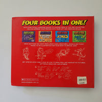 Drawing book back cover with colourful book covers on a white background