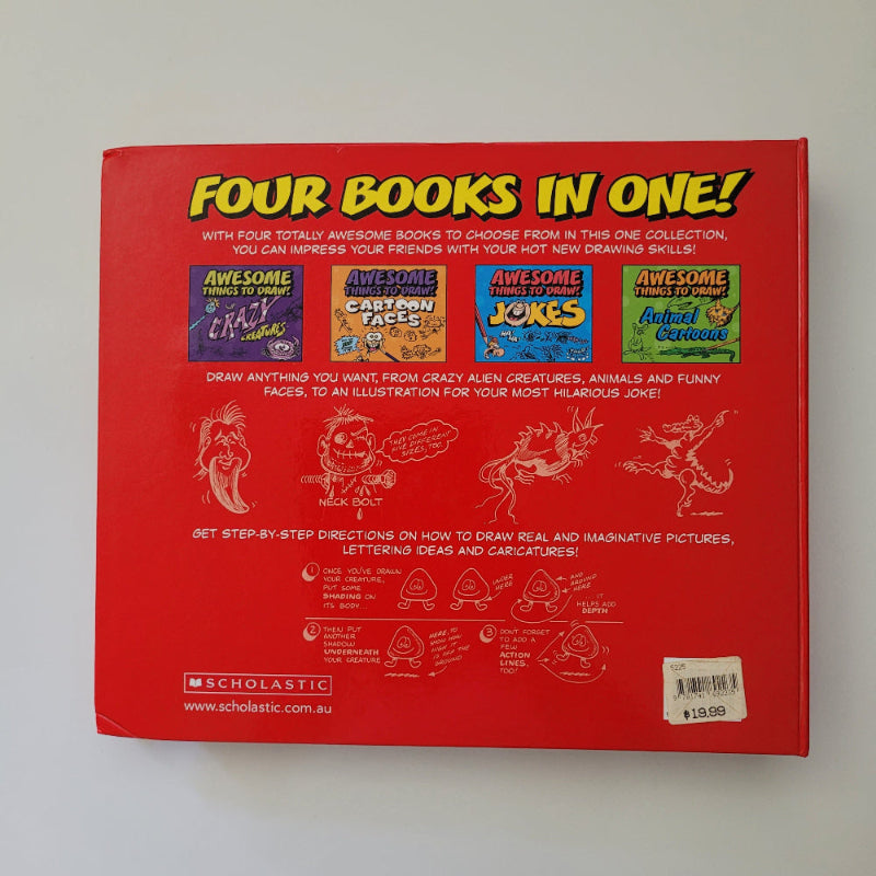 Drawing book back cover with colourful book covers on a white background