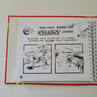 Drawing book with black and white illustrations and text on a white background