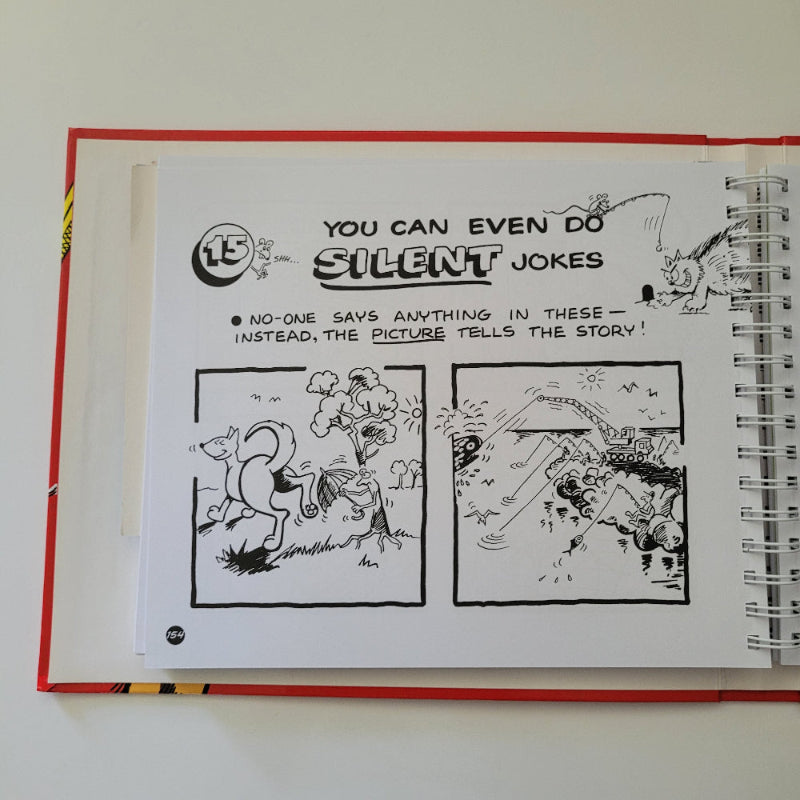 Drawing book with black and white illustrations and text on a white background