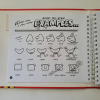 Illustration guide for drawing parts of a face on a spiral-bound notebook.