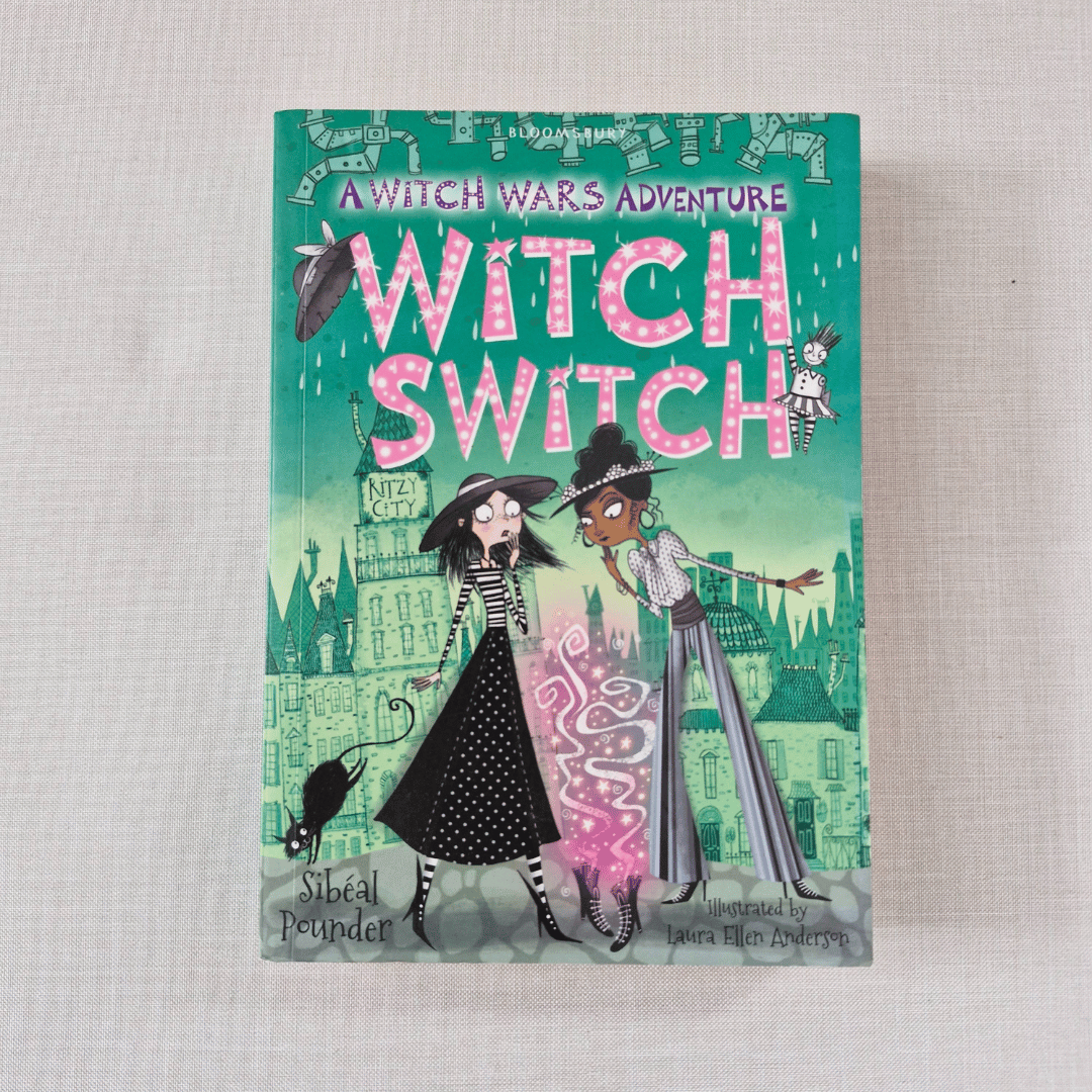 Book cover of 'Witch Switch' with two witches on a green background