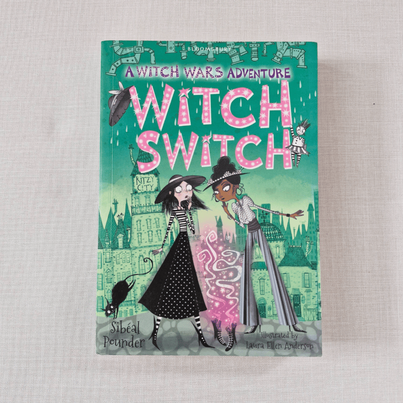 Book cover of 'Witch Switch' with two witches on a green background