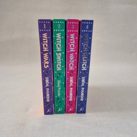 Four books titled 'Witch Wars', 'Witch Switch', 'Witch Watch', and 'Witch Glitch' by Sibéal Pounder on a light grey background.