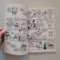Comic book page with black and white illustrations and text 