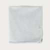 Light Sky blue baby blanket with babu brand logo on a white background