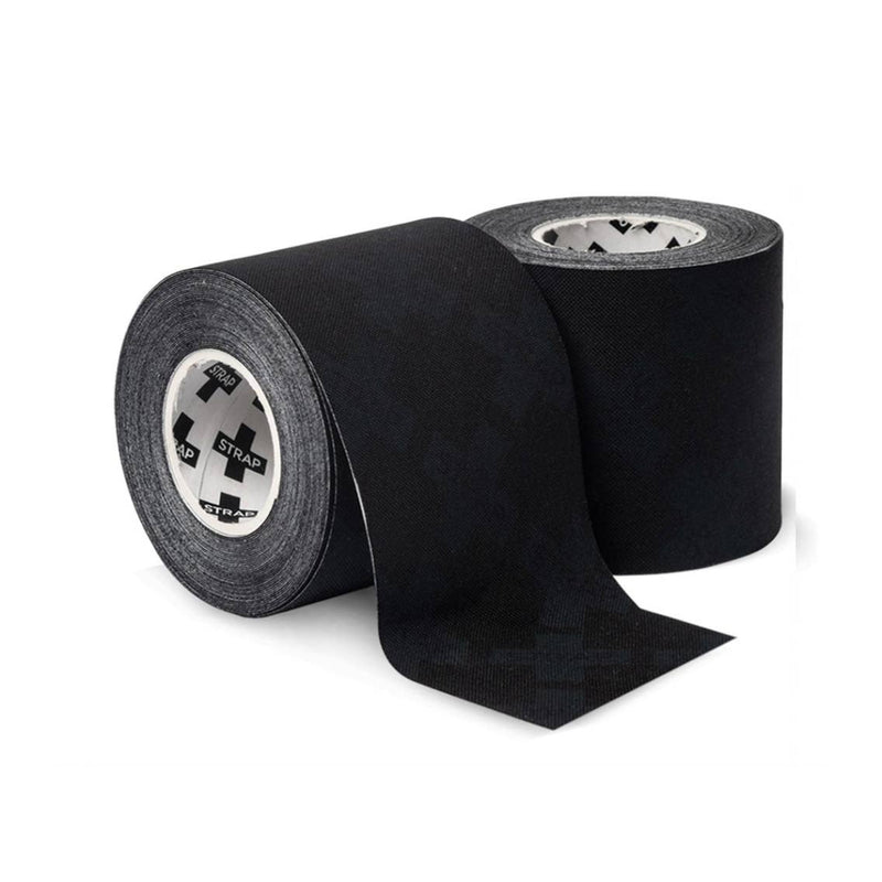 Two rolls of black Patch tape with a brand logo on a white background