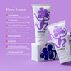 Noody skincare products on a purple background with ingredient information.