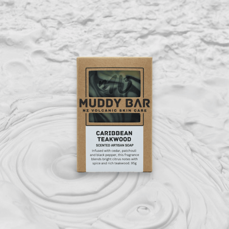 Muddy Bar soap packaging on a textured white background