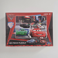 Puzzle box featuring cartoon cars with a red border on a gray background