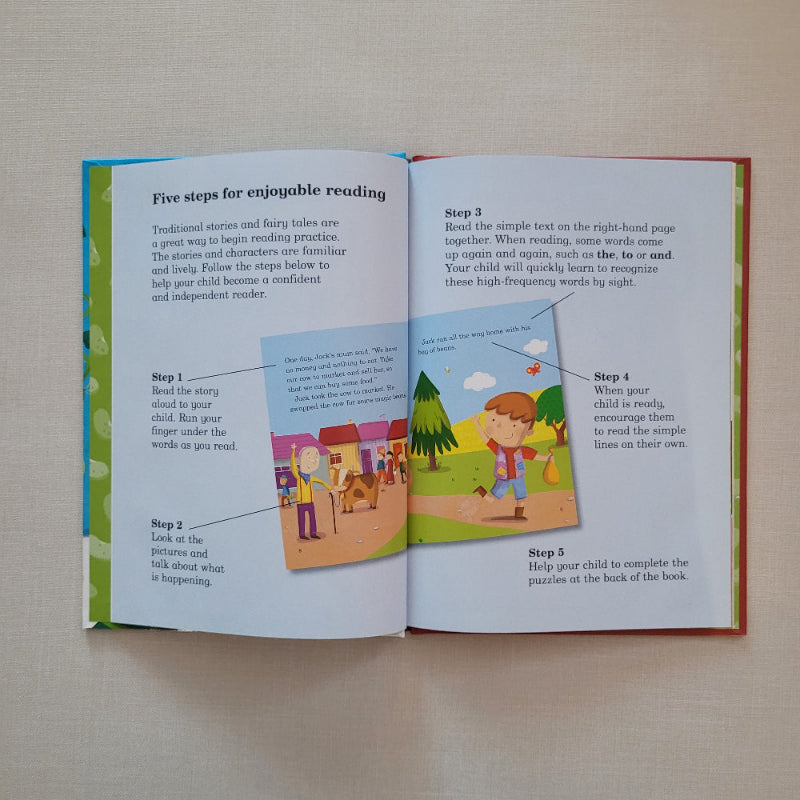 Open book with parent educational content on a beige background