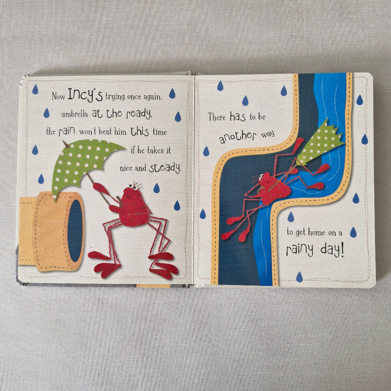 Children's book with colourful illustrations on a gray background