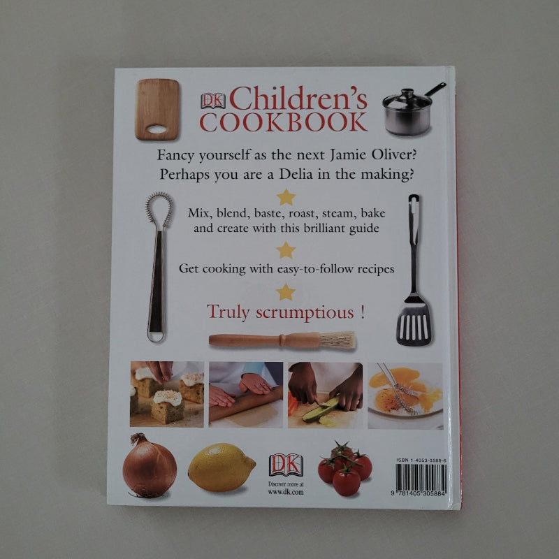 Children's cookbook with cooking-themed illustrations on a plain background