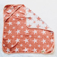 Coral starfish baby hooded towel, lay flat on white background