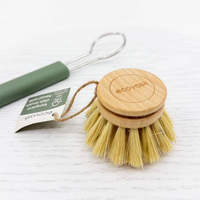 Dish brush head refill with wooden head and tampico bristles on a white background, featuring the 'ecovask' brand.