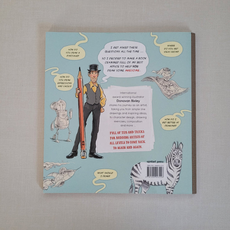 Book cover with illustrations of a man in a suit, zebra, and other characters on a light blue background.