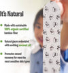 Product packaging with panda pattern and text about natural ingredients and benefits.