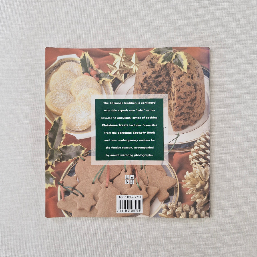 Book cover with Christmas-themed illustrations on a textured surface