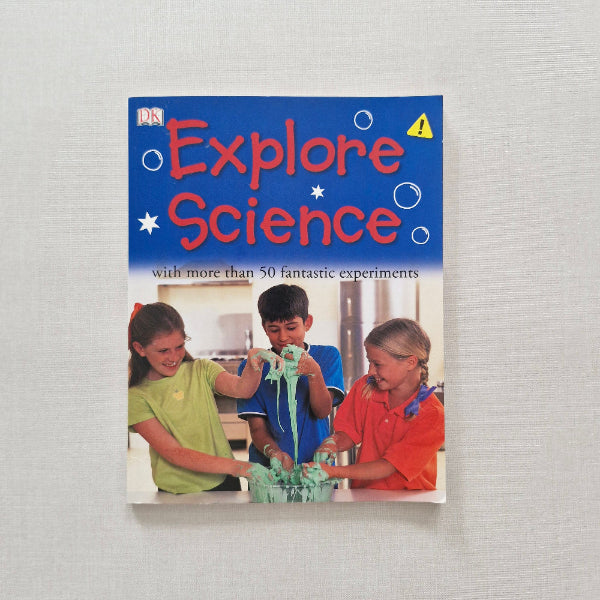 Book titled 'Explore Science' with a cover featuring children and text on a gray background