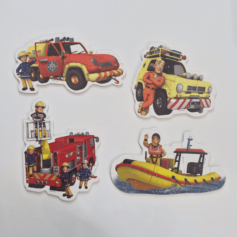 Emergency vehicles and characters on a white background