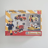 Box of Fireman Sam shaped puzzles with illustrations on a white background