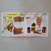 Children's book page with instructions for making finger puppets on a plain background