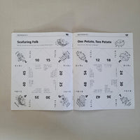 Two pages of educational multiplication game a beige background