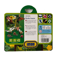 Play Press Garden Insects packaging with illustrations of insects and plants on a green background.