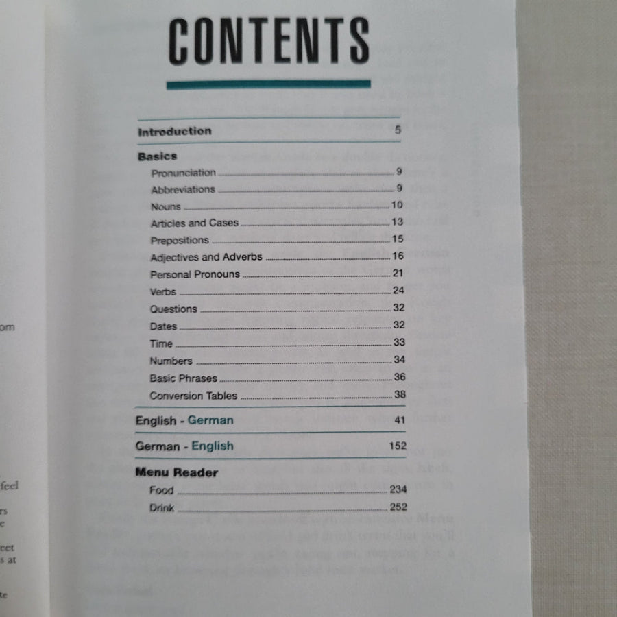 Table of contents page from a German travel book on a light gray background