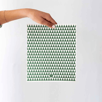 Person holding a green and white geometric patterned eco cloth against a white background