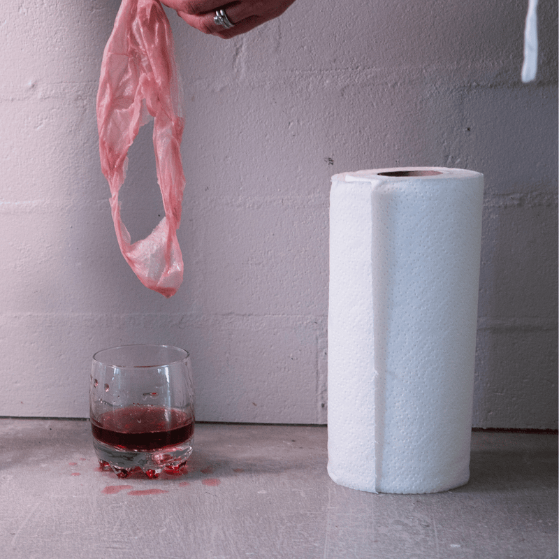 Roll of normal paper towels, showing less absorbency than bamboo towels