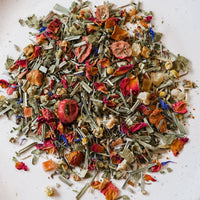Blend of Loose Gut Feelings Tea on a white background