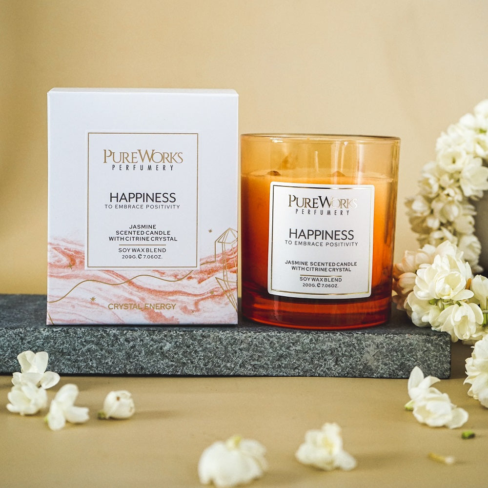 Happiness Jasmine & Citrine Crystal Energy Candle