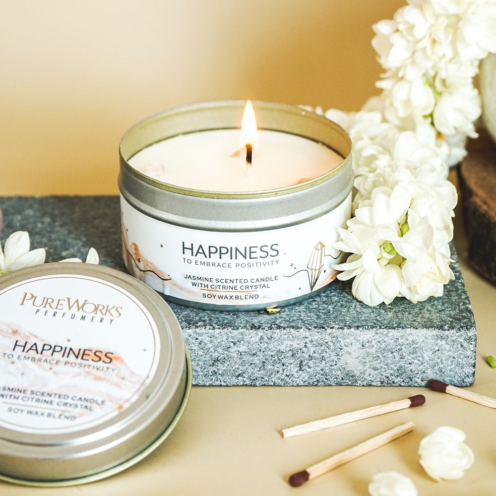 Happiness Jasmine & Citrine Crystal Energy Candle