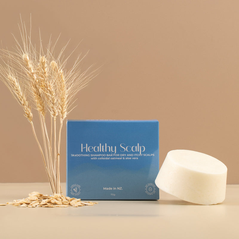 Healthy Scalp Solid Shampoo Bar with Blue box packaging 