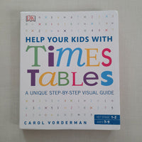 Book titled 'Help Your Kids with Times Tables' on a gray background