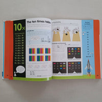 Open book showing educational content on a plain background
