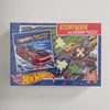 Hot Wheels jigsaw puzzle set on a grey background