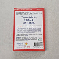 Back cover of anger book with text on a textured gray surface