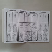 Characters to draw in a book on a beige background