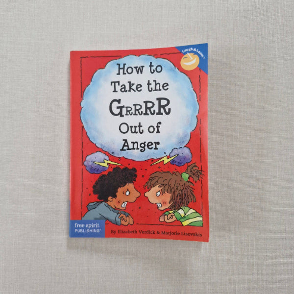 Book titled 'How to Take the GRRR Out of Anger' on a textured gray background