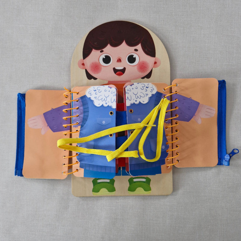 Children's educational toy with character design on a gray background