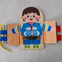 Children's educational toy with a character on a gray background