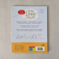 Back cover of a children's book titled 'I can draw Little Critters' on a textured beige surface.