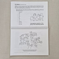 Educational book page with illustrations and text on a beige background