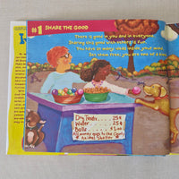 Colourful children's book illustration with animals and text on a gray background